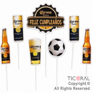 CAKE TOPPER PARA TORTA FELIZ CUMPLEA�OS CERVEZA X 7 UNIDADES